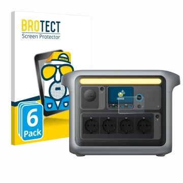 Parte frontal de un envase de producto con el logotipo de la marca BROTECT. Al lado se muestra el dispositivo Anker SOLIX C100