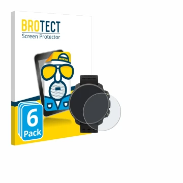 Parte frontal de un envase de producto con el logotipo de la marca BROTECT. Al lado se muestra el dispositivo Suunto Vertical 