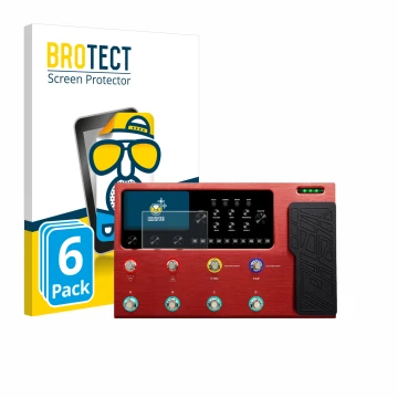 Parte frontal de un envase de producto con el logotipo de la marca BROTECT. Al lado se muestra el dispositivo Valeton GP-200R 