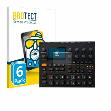 Parte frontal de un envase de producto con el logotipo de la marca BROTECT. Al lado se muestra el dispositivo Elektron Digitak