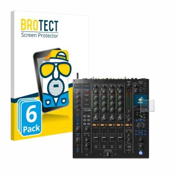 Parte frontal de un envase de producto con el logotipo de la marca BROTECT. Al lado se muestra el dispositivo Pioneer DJM A9 c