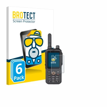 Parte frontal de un envase de producto con el logotipo de la marca BROTECT. Al lado se muestra el dispositivo Inrico T320 con 