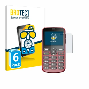 Parte frontal de un envase de producto con el logotipo de la marca BROTECT. Al lado se muestra el dispositivo Doro 1880 con su