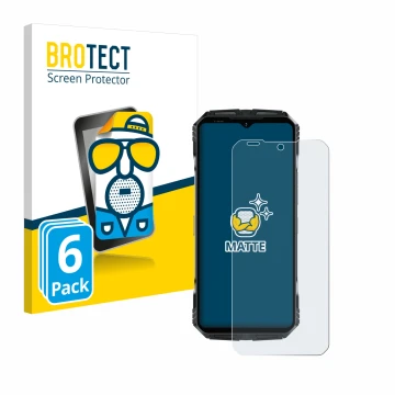 Parte frontal de un envase de producto con el logotipo de la marca BROTECT. Al lado se muestra el dispositivo Doogee S118 con 