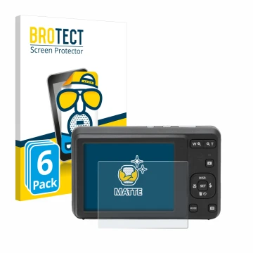Parte frontal de un envase de producto con el logotipo de la marca BROTECT. Al lado se muestra el dispositivo Kodak Pixpro FZ5