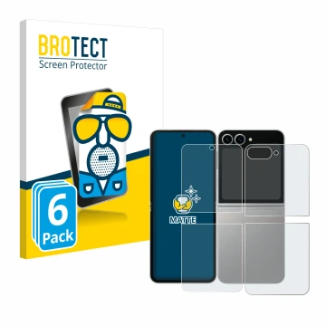 Parte frontal de un envase de producto con el logotipo de la marca BROTECT. Al lado se muestra el dispositivo Samsung Galaxy Z