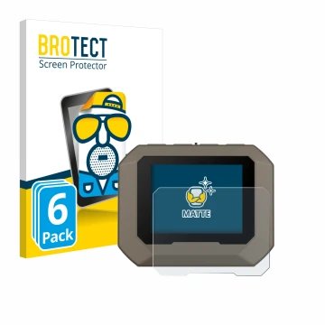 Parte frontal de un envase de producto con el logotipo de la marca BROTECT. Al lado se muestra el dispositivo Garmin Xero C1 P