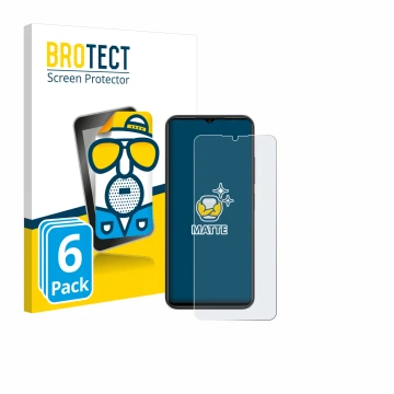 Parte frontal de un envase de producto con el logotipo de la marca BROTECT. Al lado se muestra el dispositivo ZTE Blade A54 co