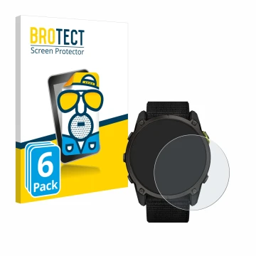 Parte frontal de un envase de producto con el logotipo de la marca BROTECT. Al lado se muestra el dispositivo Garmin Enduro 3 