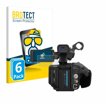 Parte frontal de un envase de producto con el logotipo de la marca BROTECT. Al lado se muestra el dispositivo Sony PXW-Z200 co