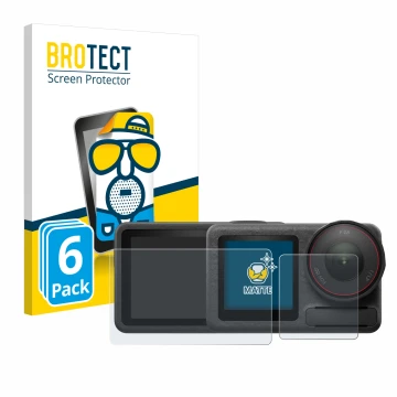 Parte frontal de un envase de producto con el logotipo de la marca BROTECT. Al lado se muestra el dispositivo DJI Osmo Action 