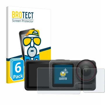 Parte frontal de un envase de producto con el logotipo de la marca BROTECT. Al lado se muestra el dispositivo DJI Osmo Action 