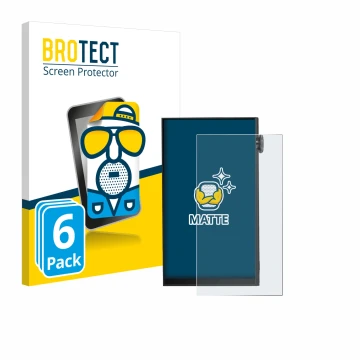 Parte frontal de un envase de producto con el logotipo de la marca BROTECT. Al lado se muestra el dispositivo iBasso DX180 con