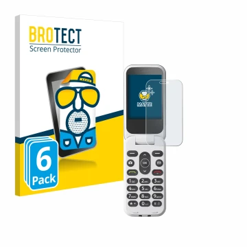 Parte frontal de un envase de producto con el logotipo de la marca BROTECT. Al lado se muestra el dispositivo Doro 2820 con su