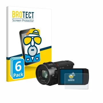 Parte frontal de un envase de producto con el logotipo de la marca BROTECT. Al lado se muestra el dispositivo Panasonic HC-VX3