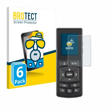 Parte frontal de un envase de producto con el logotipo de la marca BROTECT. Al lado se muestra el dispositivo Minn Kota Advanc