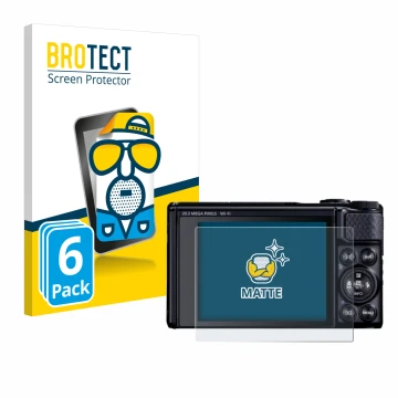 Parte frontal de un envase de producto con el logotipo de la marca BROTECT. Al lado se muestra el dispositivo Canon PowerShot 