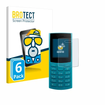 Parte frontal de un envase de producto con el logotipo de la marca BROTECT. Al lado se muestra el dispositivo Nokia 105 4G 2nd