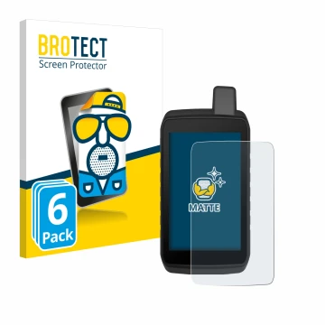 Parte frontal de un envase de producto con el logotipo de la marca BROTECT. Al lado se muestra el dispositivo Garmin Montana 7