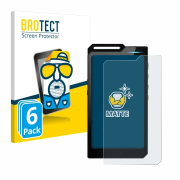Parte frontal de un envase de producto con el logotipo de la marca BROTECT. Al lado se muestra el dispositivo Hiby R4 con su p