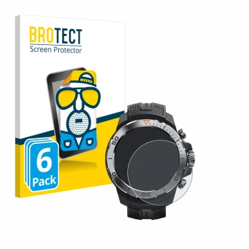 Parte frontal de un envase de producto con el logotipo de la marca BROTECT. Al lado se muestra el dispositivo Xiaomi Mibro GS 