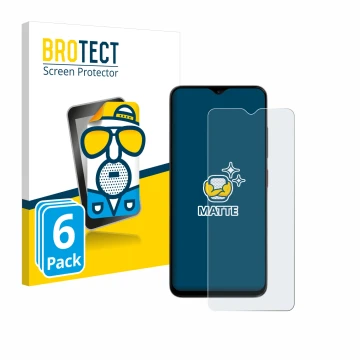 Parte frontal de un envase de producto con el logotipo de la marca BROTECT. Al lado se muestra el dispositivo ZTE Blade A35e c