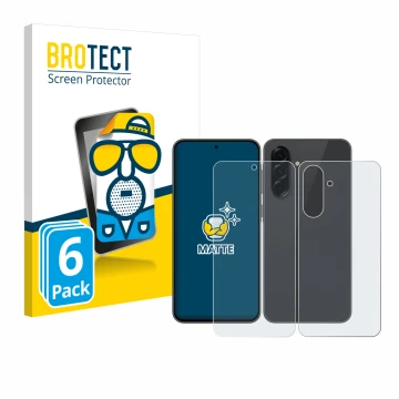 Parte frontal de un envase de producto con el logotipo de la marca BROTECT. Al lado se muestra el dispositivo Samsung Galaxy A