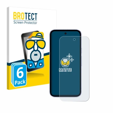 Parte frontal de un envase de producto con el logotipo de la marca BROTECT. Al lado se muestra el dispositivo Google Pixel 9a 