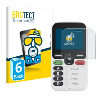 Parte frontal de un envase de producto con el logotipo de la marca BROTECT. Al lado se muestra el dispositivo Doro Leva X10 co