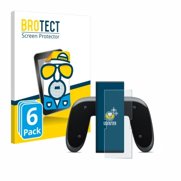 Parte frontal de un envase de producto con el logotipo de la marca BROTECT. Al lado se muestra el dispositivo Nintendo Switch 