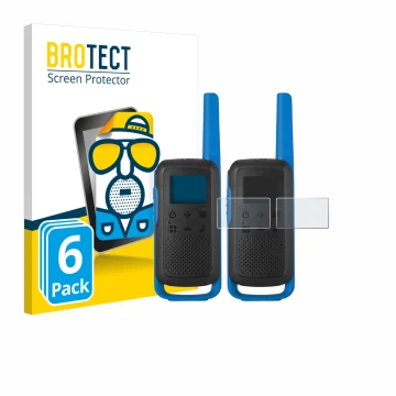 Parte frontal de un envase de producto con el logotipo de la marca BROTECT. Al lado se muestra el dispositivo Motorola TALKABO