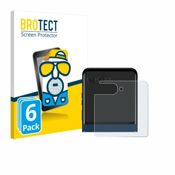 Parte frontal de un envase de producto con el logotipo de la marca BROTECT. Al lado se muestra el dispositivo Motorola Razr 60