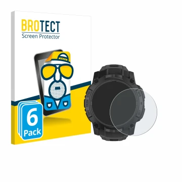 Parte frontal de un envase de producto con el logotipo de la marca BROTECT. Al lado se muestra el dispositivo Garmin Instinct 