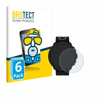 Parte frontal de un envase de producto con el logotipo de la marca BROTECT. Al lado se muestra el dispositivo Suunto Run con s