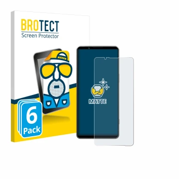 Parte frontal de un envase de producto con el logotipo de la marca BROTECT. Al lado se muestra el dispositivo Sony Xperia 1 VI