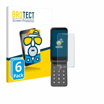 Parte frontal de un envase de producto con el logotipo de la marca BROTECT. Al lado se muestra el dispositivo Doro Aurora A20 
