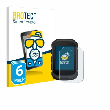 Parte frontal de un envase de producto con el logotipo de la marca BROTECT. Al lado se muestra el dispositivo Garmin Edge MTB 