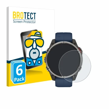 Parte frontal de un envase de producto con el logotipo de la marca BROTECT. Al lado se muestra el dispositivo Garmin quatix 8 