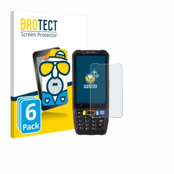 Parte frontal de un envase de producto con el logotipo de la marca BROTECT. Al lado se muestra el dispositivo Point Mobile PM6