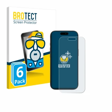 Parte frontal de un envase de producto con el logotipo de la marca BROTECT. Al lado se muestra el dispositivo Apple iPhone 17 