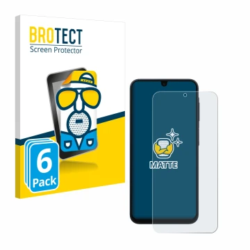 Parte frontal de un envase de producto con el logotipo de la marca BROTECT. Al lado se muestra el dispositivo Samsung Galaxy A