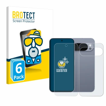 Parte frontal de un envase de producto con el logotipo de la marca BROTECT. Al lado se muestra el dispositivo Google Pixel 10 