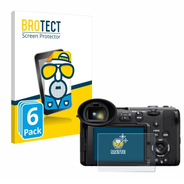 Parte frontal de un envase de producto con el logotipo de la marca BROTECT. Al lado se muestra el dispositivo Sony Cinema Line