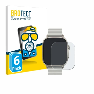 Parte frontal de un envase de producto con el logotipo de la marca BROTECT. Al lado se muestra el dispositivo realme Watch 5 c