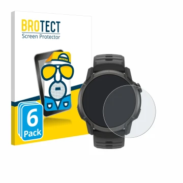 Parte frontal de un envase de producto con el logotipo de la marca BROTECT. Al lado se muestra el dispositivo Coros Apex 4 (42