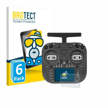 Parte frontal de un envase de producto con el logotipo de la marca BROTECT. Al lado se muestra el dispositivo Radiomaster TX15