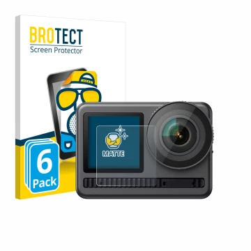 Parte frontal de un envase de producto con el logotipo de la marca BROTECT. Al lado se muestra el dispositivo Akaso Brave 8 (P