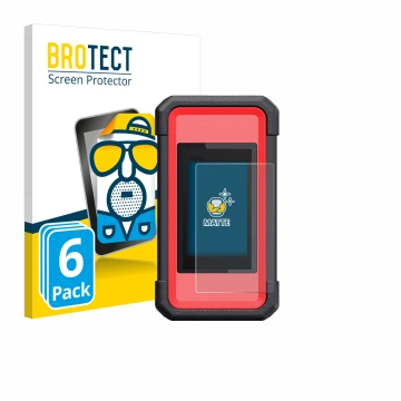Parte frontal de un envase de producto con el logotipo de la marca BROTECT. Al lado se muestra el dispositivo Launch X431 Smar