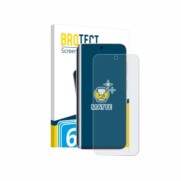 Parte frontal de un envase de producto con el logotipo de la marca BROTECT. Al lado se muestra el dispositivo Vivo X300 Pro co
