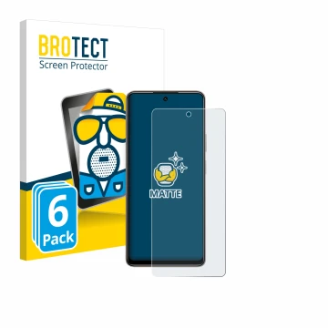 Parte frontal de un envase de producto con el logotipo de la marca BROTECT. Al lado se muestra el dispositivo Tecno Pova 7 con